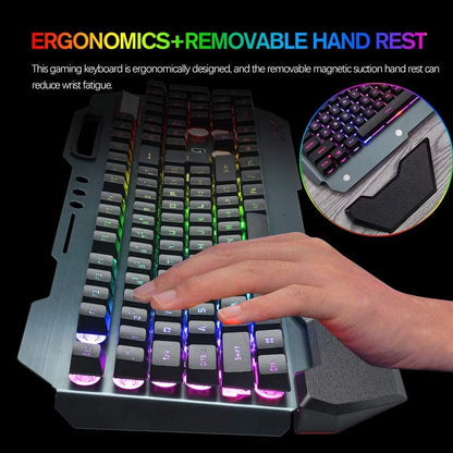 Wireless Gaming Keyboard and Mouse,Rgb Backlit Rechargeable Mouse,Removable Hand Rest for PC Gamer