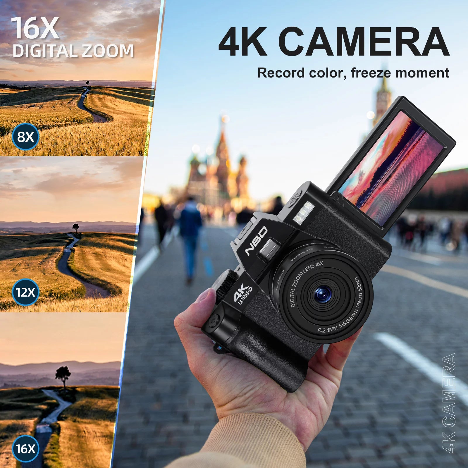 Digital Camera 4K 48MP Compact Camera, 3.0 Inch Ultra Clear Screen Youtube Vlogging Camera,16X Digital Zoom Video Camera, Cameras for Photography