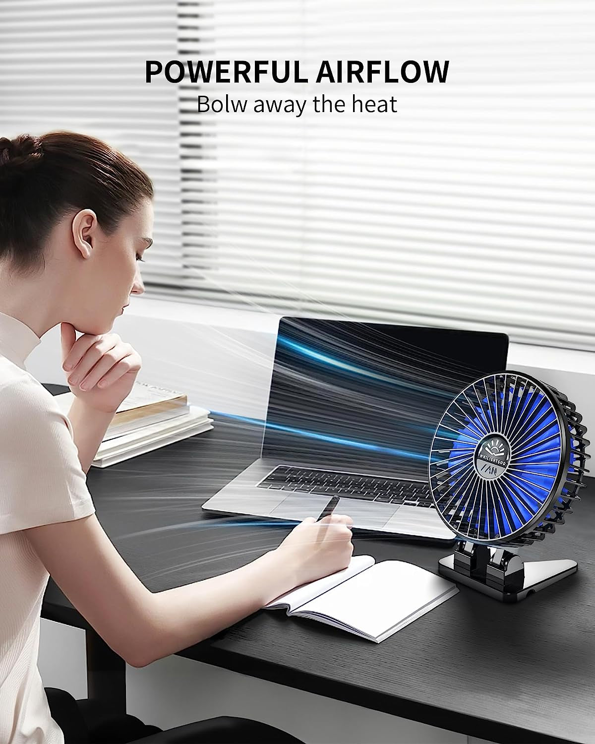 Desk Fan, USB Fan for Desk, Mini Desk Fan, 3 Speed Rotation Strong Wind, Protable Small Desktop Cooling Fan, Quite Mini Personal Fan for Home Office Table Bedroom Travel Curise(Black Blue)