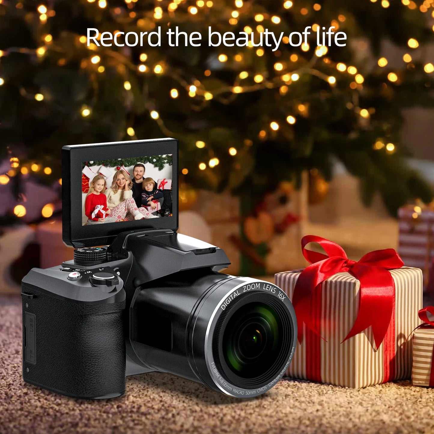 Digital Camera for Photography,4K 64MP Video Camera with 16X Digital Zoom and 32GB SD Card Black