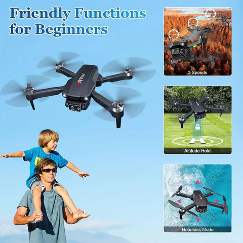 H16 Drone with Camera for Adults 4K, Foldable Drone for Beginners with Brushless Motor, Optical Flow Positioning, with 2 Batteries and Carrying Case