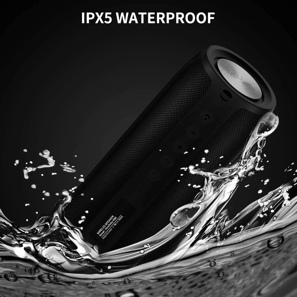 Waterproof Bluetooth Speaker, Portable Wireless Outdoor Speaker with Loud Stereo Sound, Bluetooth 5.0, 30H Playtime, Black