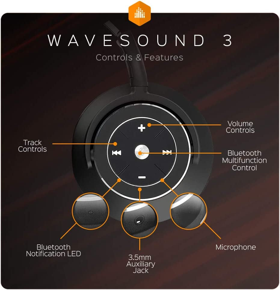 Wavesound 3 Bluetooth 5.0 Headphones – Active Noise Cancelling Headphones / 16-Hour Battery Life with Precision-Engineered Sound/Foldable Travel Headphones & Over-Ear Headphones (Black)