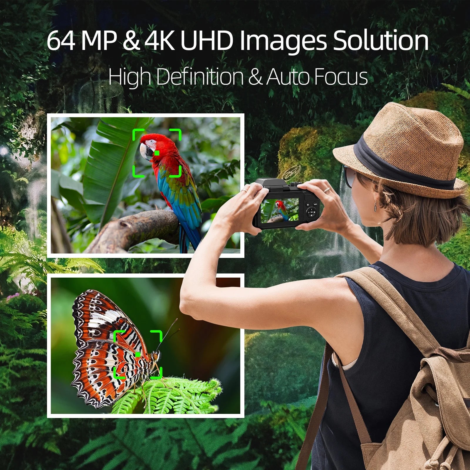 Digital Camera for Photography,4K 64MP Video Camera with 16X Digital Zoom and 32GB SD Card Black