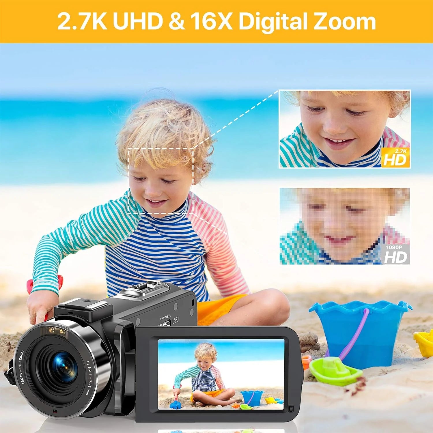 Video Camera Camcorder 2.7K for Youtube Vlogging Camera IPS 36MP Digital Camera Recorder 16X Digital Zoom Camera Recorder