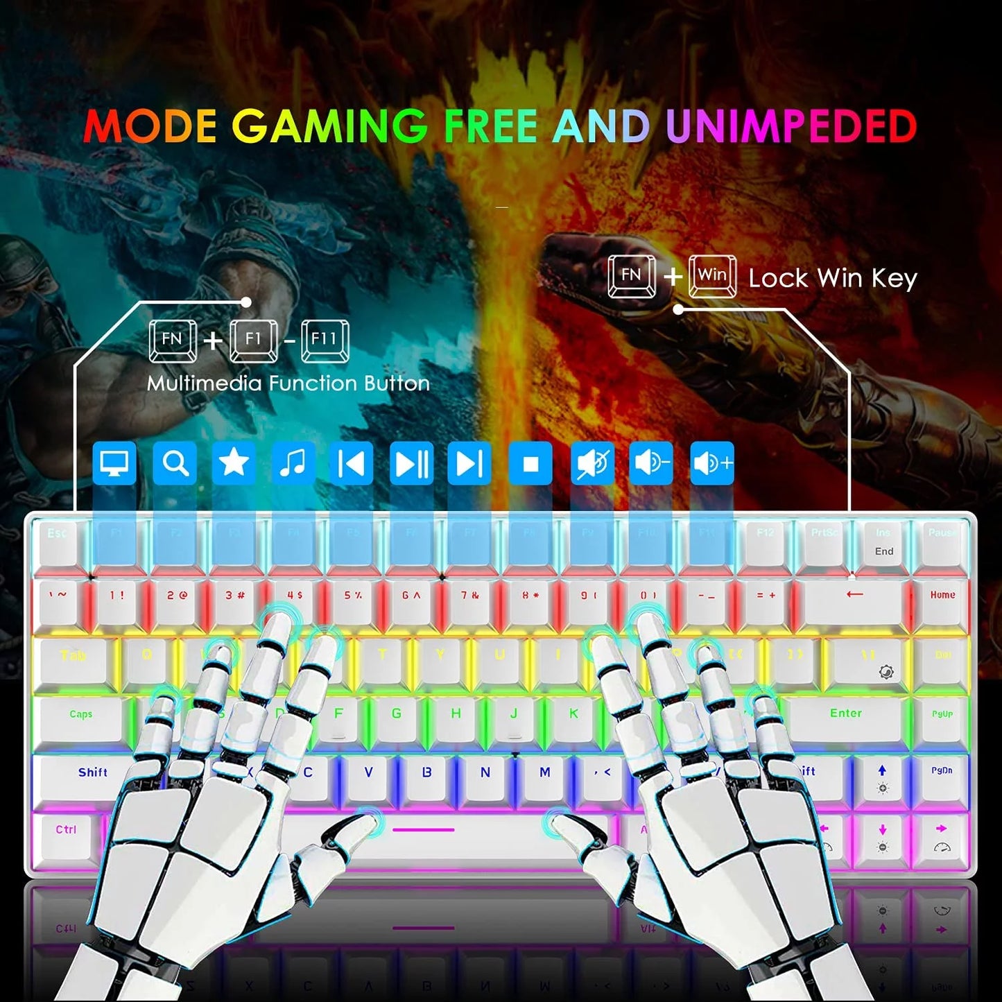 Wired Gaming Keyboard Rainbow Backlit Mechanical Keyboard Type-C 84 Keys Full Keys Anti-Ghosting for PC Gamers Work Office Blue Switch & Red Switch