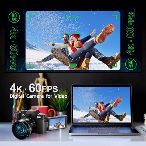 Digital Camera 4K Ultra HD 48MP All-In-One Vlogging Camera with Wide Angle Lens, Digital Zoom 16X and 3" Screen