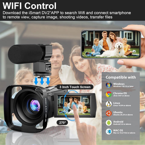 5K Video Camera 48MP UHD Wifi Camcorder IR Night Vision 16X Digital Zoom Vlog Cameras for Youtube