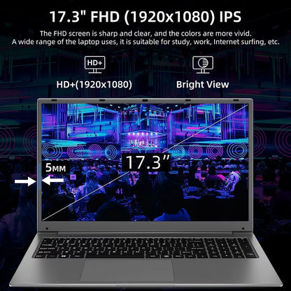 17.3 Inch Windows 11 Laptop 12GB DDR4 512GB SSD with Intel Celeron N5095 FHD 1920X1080, Gray